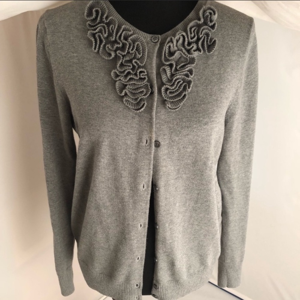 Lands End appliqué gray button front cardigan M